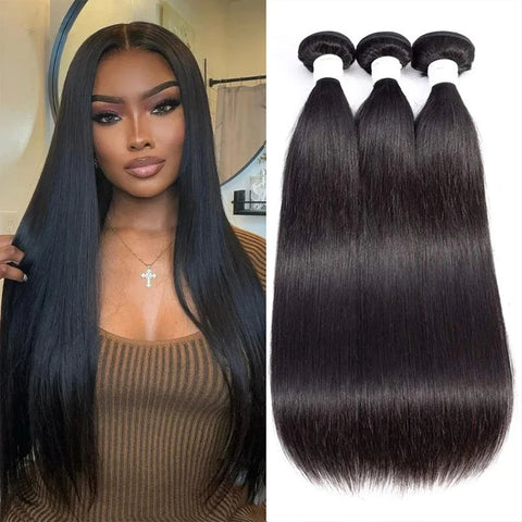 Paquetes de cabello humano liso de hueso, 100 % cabello humano brasileño, paquete de 30 a 40 pulgadas, extensiones de cabello humano natural Remy para mujeres