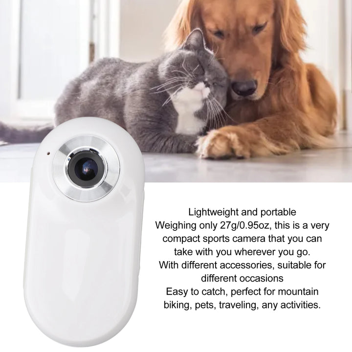 Cámara para collar de mascotas, recargable por USB, pantalla LCD HD 1080P, ligera, compatible con funciones de video y fotografía para gatos.